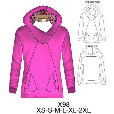 X98 - Molde de Polerón con gorro cruzado escotado X98 - Molde de Polerón con gorro cruzado escotado
