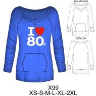 X99 - Molde de Polerón largo raglan escotado (largo 71 cms)