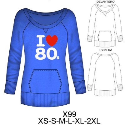 X99 - Molde de Polerón largo raglan escotado (largo 71 cms) X99 - Molde de Polerón largo raglan escotado (largo 71 cms)