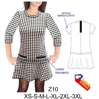 Z10 - Molde de Vestido mini, faldón semievase aplicaciones cierres engomados Z10 - Molde de Vestido mini, faldón semievase aplicaciones cierres engomados