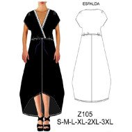 Z105 - Molde de Vestido escote v cruzado, faldón asimétrico