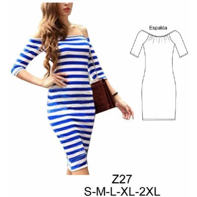 Z27 - Molde de Vestido recto, escote bote, manga raglan 3/4 Z27 - Molde de Vestido recto, escote bote, manga raglan 3/4