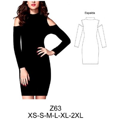 Z63 - Molde de Vestido cuello beatle, hombro descubierto, estilo tubo Z63 - Molde de Vestido cuello beatle, hombro descubierto, estilo tubo