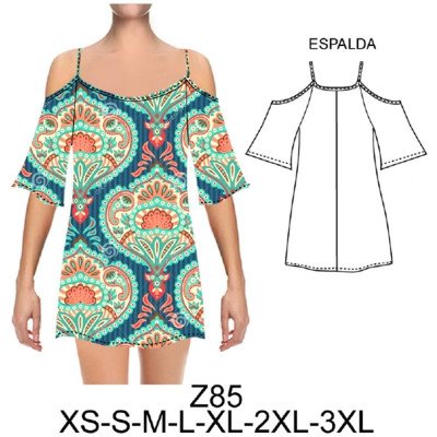 Z85 - Molde de Vestido con tirante, hombro descubierto Z85 - Molde de Vestido con tirante, hombro descubierto