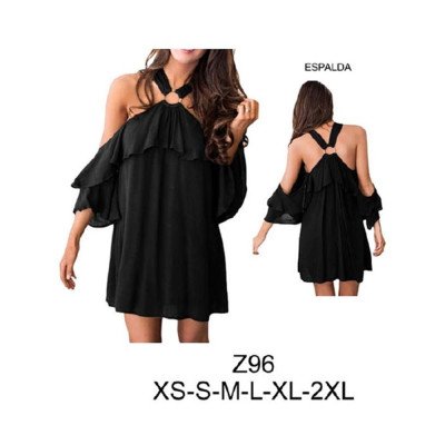 Z96 - Molde de Vestido sin hombro con vuelos en manga y escote, ruedo semi evase Z96 - Molde de Vestido sin hombro con vuelos en manga y escote, ruedo semi evase