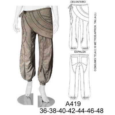 A419 - Molde de Pantalón bombacho con capa A419 - Molde de Pantalón bombacho con capa