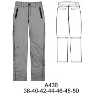 A438 - Molde de Pantalón largo recto con cintura de pasadores, bragueta frontal, bolsillos laterales y falsos bolsillos traseros de vivo