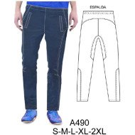 A490 - Molde de Pantalón buzo pitillo, corte curvo en rodilla y espalda