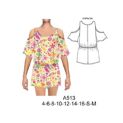 A513 - Molde de Entero con hombros descubierto, elástico en cintura A513 - Molde de Entero con hombros descubierto, elástico en cintura