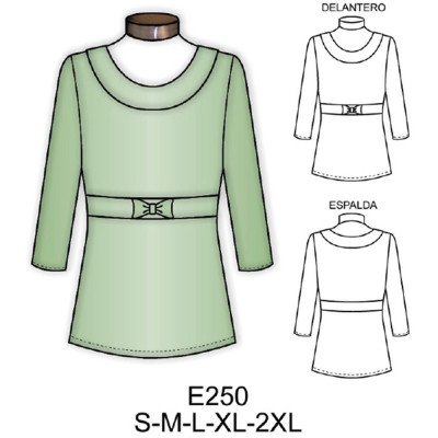 E250 - Molde de Polera con cuello redondo manga 3/4 E250 - Molde de Polera con cuello redondo manga 3/4