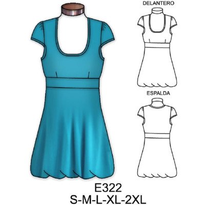 E322 - Molde de Vestido globo manga pestaña E322 - Molde de Vestido globo manga pestaña