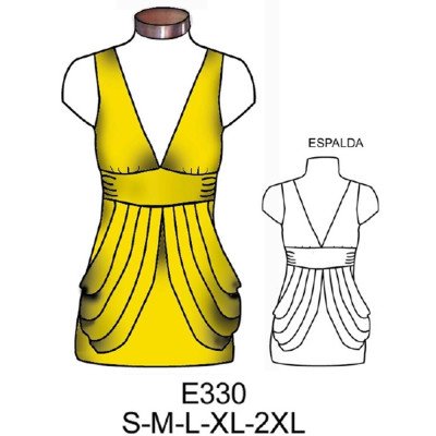 E330 - Molde de Polera sin manga drapeada con capas plisadas laterales E330 - Molde de Polera sin manga drapeada con capas plisadas laterales