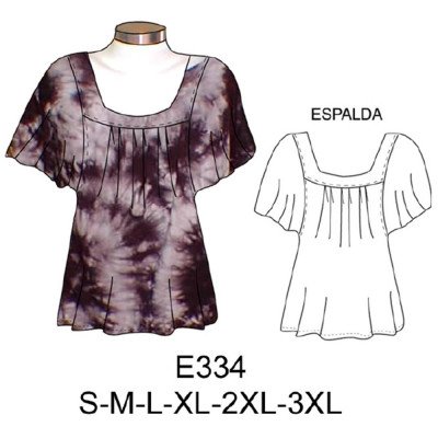 E334 - Molde de Polera dama media manga con pliegues en delantero y espalda E334 - Molde de Polera dama media manga con pliegues en delantero y espalda