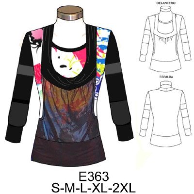 E363 - Molde de Polera con capa y cuello sobre puesto E363 - Molde de Polera con capa y cuello sobre puesto