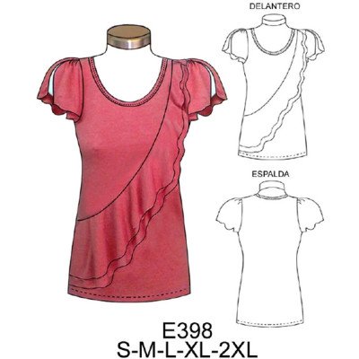 E398 - Molde de Polera con vuelo y manga abierta al centro evase E398 - Molde de Polera con vuelo y manga abierta al centro evase