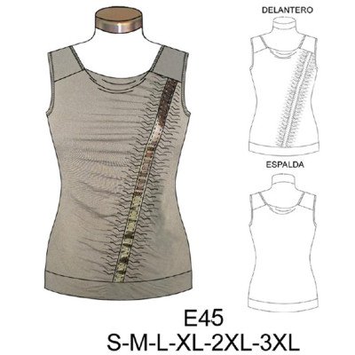 E45 - Molde de Polera sin mangas con aplicación y recogido, E45 - Molde de Polera sin mangas con aplicación y recogido,