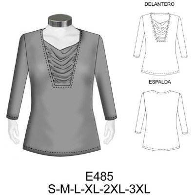 E485 - Molde de Polera con drapeado en escote