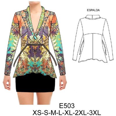 E503 - Molde de Polera cuello cruzado recogido en parte inferior, ruedo semi evase E503 - Molde de Polera cuello cruzado recogido en parte inferior, ruedo semi evase