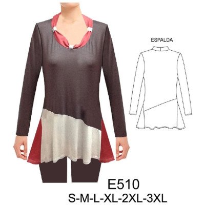 E510 - Molde de Polera con cortes asimétricos, cuello con trabas E510 - Molde de Polera con cortes asimétricos, cuello con trabas
