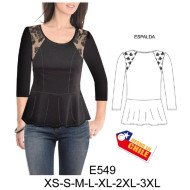 E549 - Molde de Polera con corte en cintura y aplicación en encaje