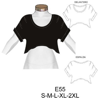 E55 - Molde de Polera corta con pliegues en manga semi evase E55 - Molde de Polera corta con pliegues en manga semi evase