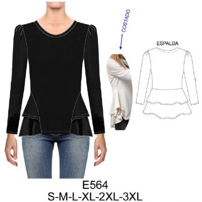 E564 - Molde de Polera con faldones, uno en gasa E564 - Molde de Polera con faldones, uno en gasa