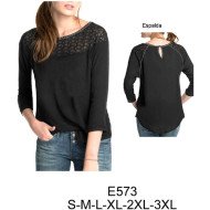 E573 - Molde de Polera manga raglan con canesú, holgada en cintura y cadera, ruedo asimétrico