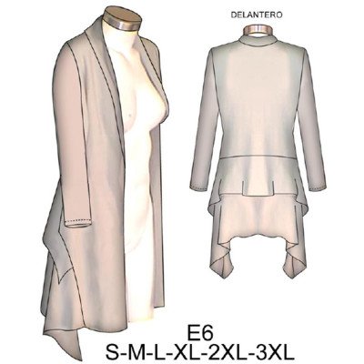 E6 - Molde de Tapado cuello smoking con faldones en espalda terminando en el costado del delantero E6 - Molde de Tapado cuello smoking con faldones en espalda terminando en el costado del delantero