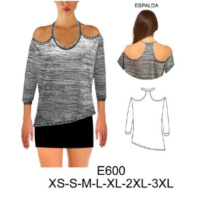 E600 - Molde de Polera asimétrica, sin hombros E600 - Molde de Polera asimétrica, sin hombros