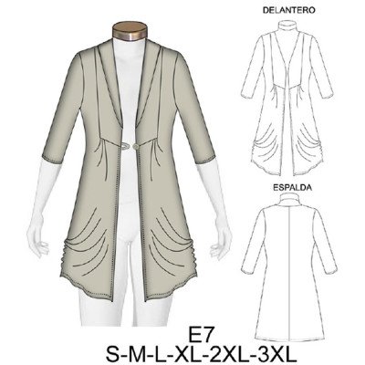 E7 - Molde de Tapado con drapeado lateral manga ¾ E7 - Molde de Tapado con drapeado lateral manga ¾