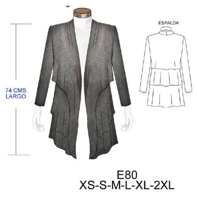 E80 - Molde de Tapado 3 capas con cuello manga larga E80 - Molde de Tapado 3 capas con cuello manga larga