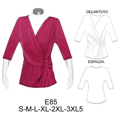 E85 - Molde de Polera kimono cruzada con lazo sobre corte E85 - Molde de Polera kimono cruzada con lazo sobre corte