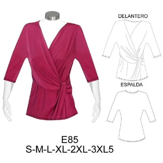 E85 - Molde de Polera kimono cruzada con lazo sobre corte E85 - Molde de Polera kimono cruzada con lazo sobre corte
