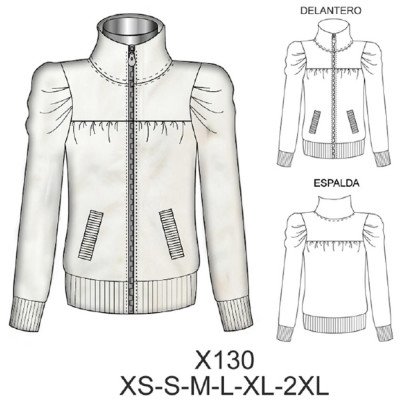 X130 - Molde de Polerón con cuello y cierre manga globo