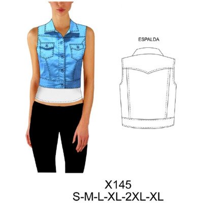X145 - Molde de Chaqueta de jeans sin mangas X145 - Molde de Chaqueta de jeans sin mangas