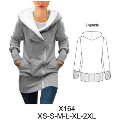 X164 - Molde de Polerón largo con cierre central, capucha, bolsillos laterales en costura, mangas largas con puño y pretina ancha en basta X164 - Molde de Polerón largo con cierre central, capucha, bolsillos laterales en costura, mangas largas con puño y pretina ancha en basta