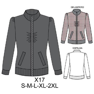 X17 - Molde de Polerón cuello y cierre con delantero recogido en cierre