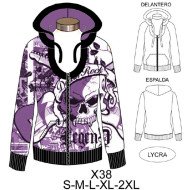 X38 - Molde de Polerón escotado con cierre, gorro con pie de cuello