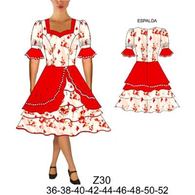 Z30 - Molde de Vestido de huasa Z30 - Molde de Vestido de huasa