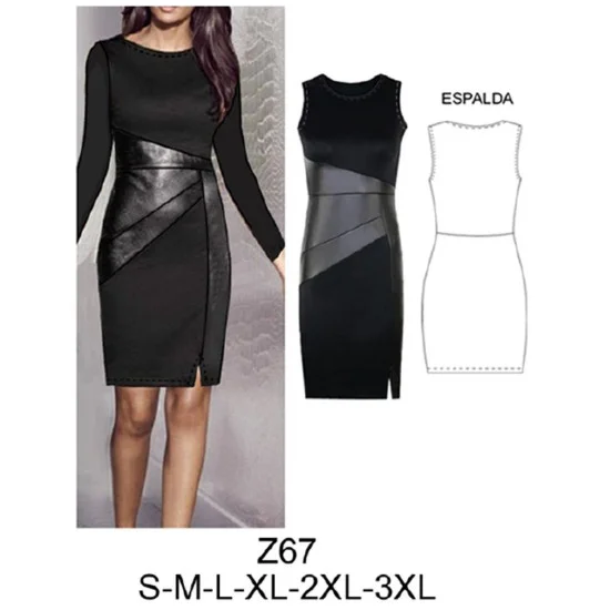 Z67 - Molde de Vestido con cortes, aplicaciones en cuerina Z67 - Molde de Vestido con cortes, aplicaciones en cuerina
