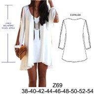 Z69 - Molde de Mini vestido, mangas con aberturas, ruedo evase asimétrico