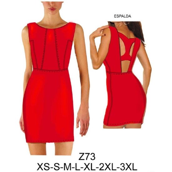 Z73 - Molde de Mini vestido, espalda escotada, largo 85 cms